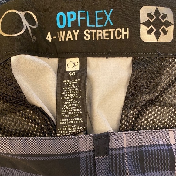 OP Flex Sz 40 Hybrid Boardshorts, Blue Plaid, 4-Way Stretch, Surf Swim Shorts - Picture 4 of 7